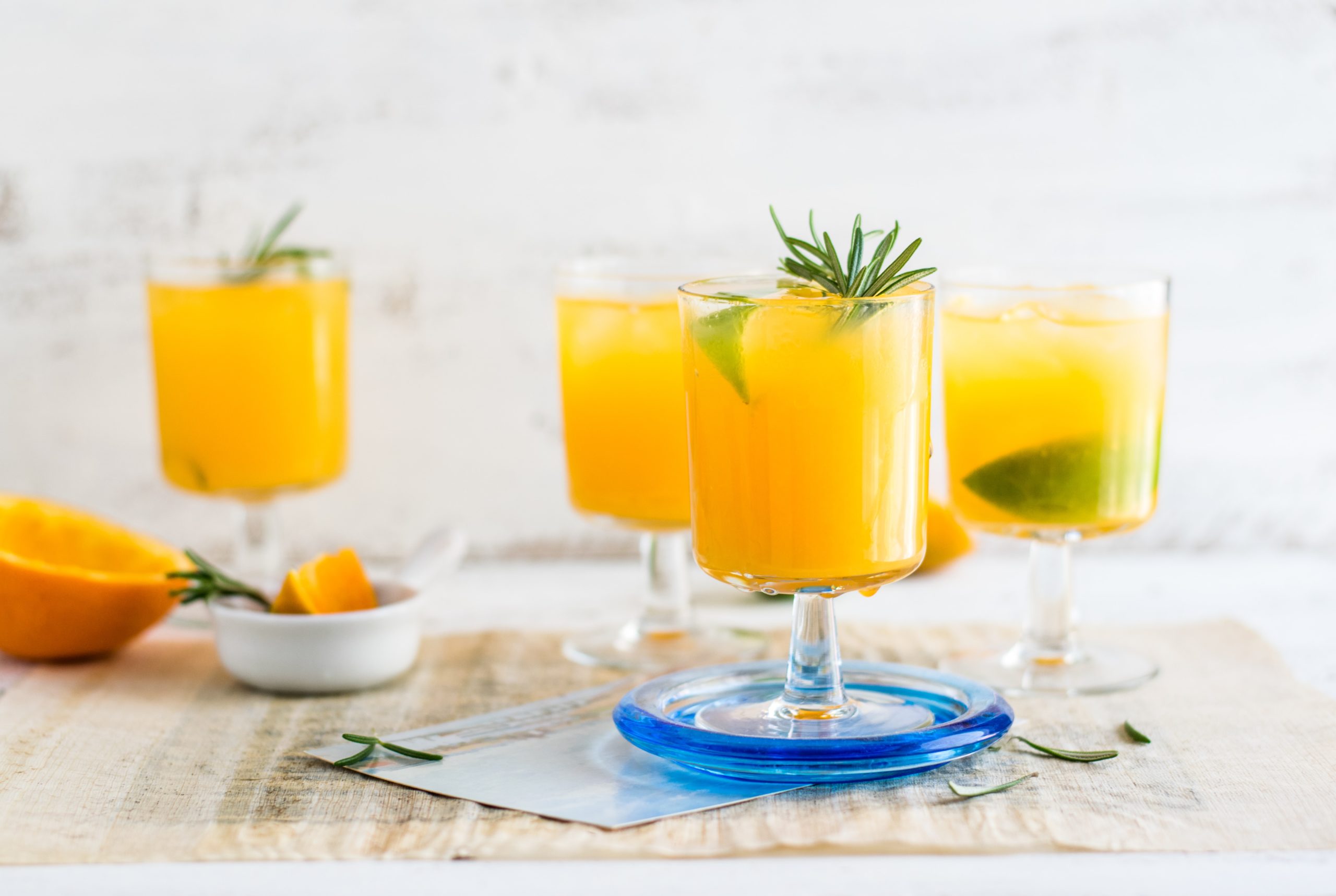 Glasses of orange juice. 