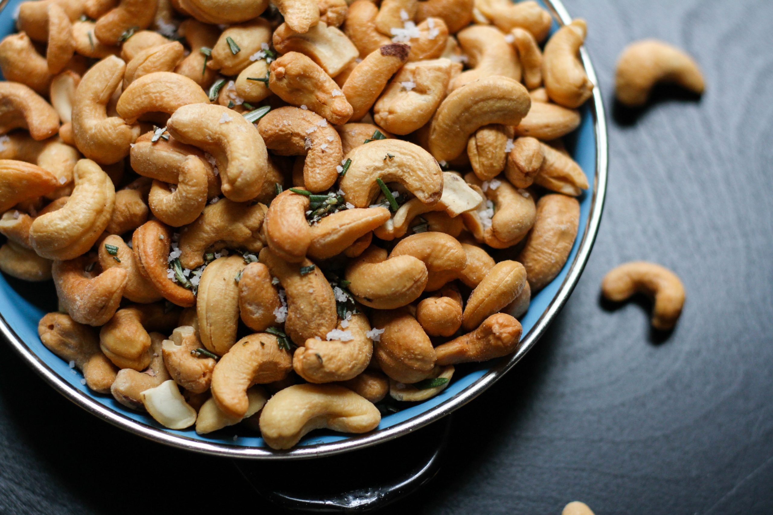 Bowl of cashews. Cashews are a great source of phosphorus