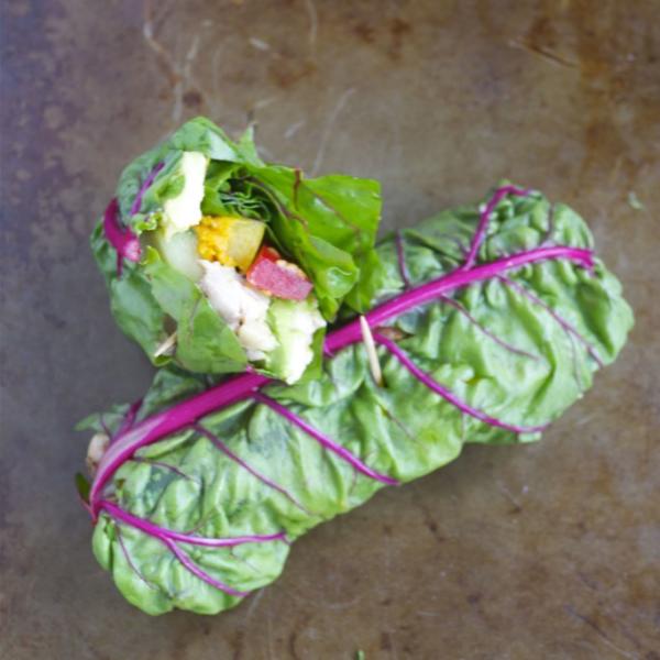 You can include more leafy greens in your diet using this rainbow Swiss chard wrap recipe.