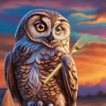 owl with a monicle holding a fork